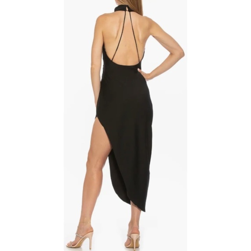 Alexia Admor Black Halter Open Back Midi Dress High Slit Retail $245 Size 4 LBD